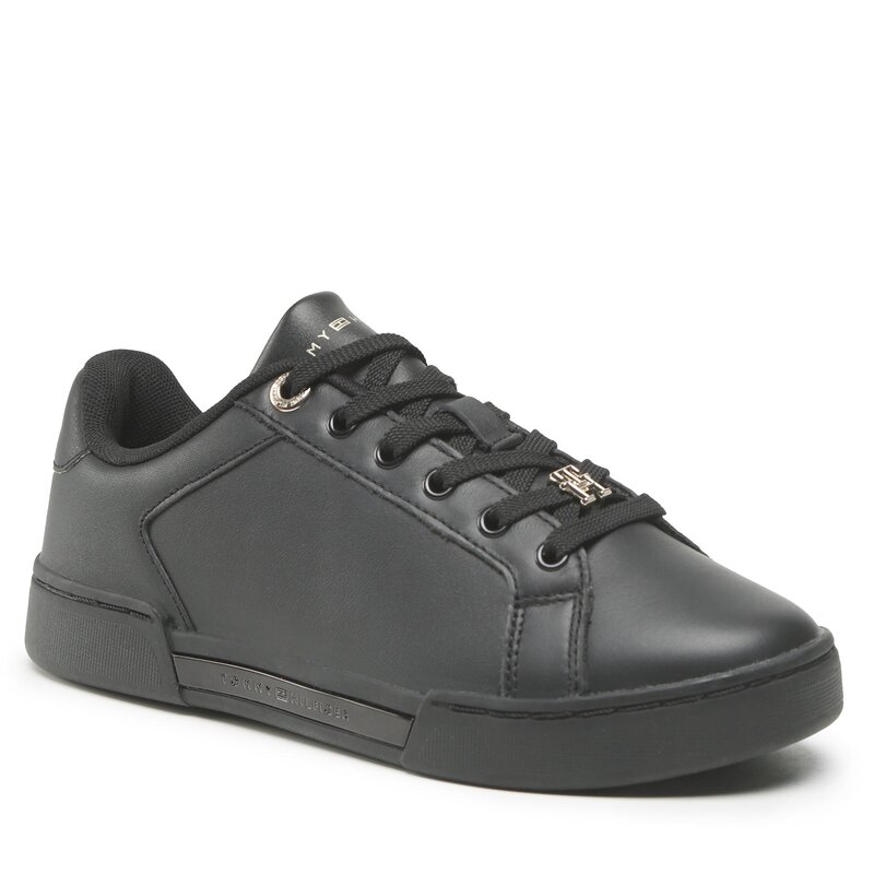 Sneakers Tommy Hilfiger Court Snaker With Lace Hardware FW0FW06908 Blach/Gold 0GL Sneakers Halbschuhe Damenschuhe