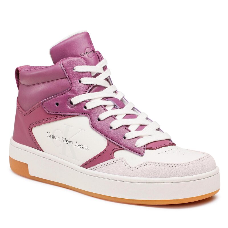 Sneakers Calvin Klein Jeans Basket Cupsole Mid Lth Mono YW0YW00877 Amethyst/Ghost Grey/White 0KB Sneakers Halbschuhe Damenschuhe