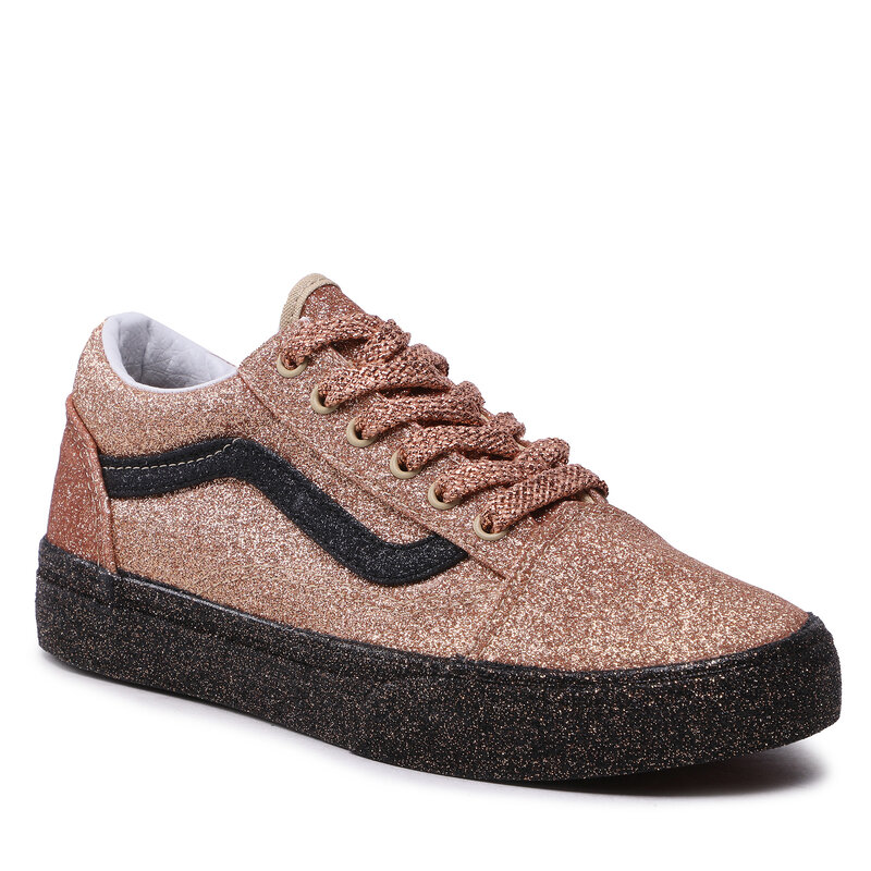 Sneakers aus Stoff Vans Old Skool VN0A4UHZZX11 Pretty Gliter Black/Gold Schnürschuhe Halbschuhe Mädchen Kinderschuhe