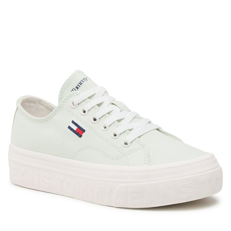 Sneakers aus Stoff Tommy Jeans Flatform EN0EN02173 Minty LXW Turnschuhe Halbschuhe Damenschuhe