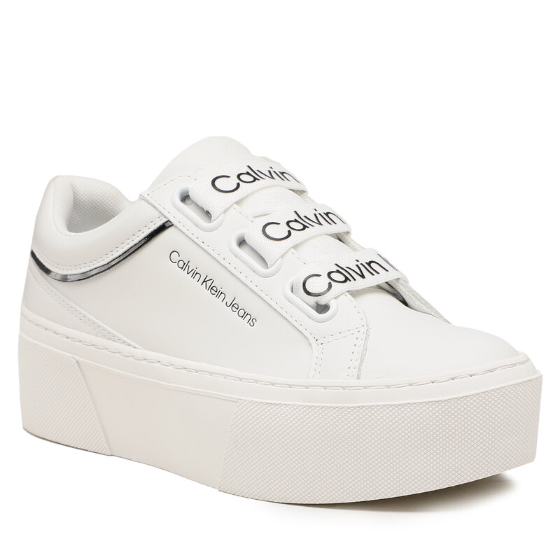 Sneakers Calvin Klein Jeans Flatform+ Low Branded Laces YW0YW00868 White/Black 0K4 Sneakers Halbschuhe Damenschuhe