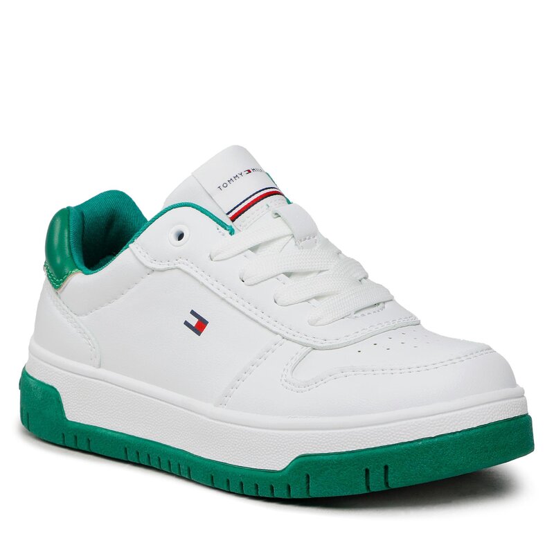 Sneakers Tommy Hilfiger Low Cut Lace-Up Sneaker T3X9-32871-1355 M White/Green X165 Schnürschuhe Halbschuhe Jungen Kinderschuhe