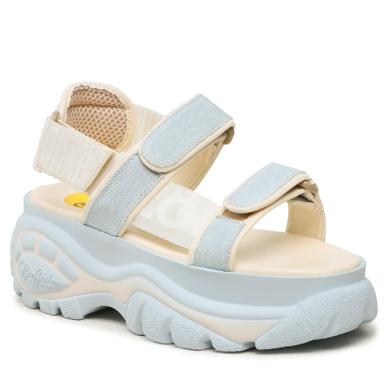 Sandalen Buffalo Classic Ts Snd BN15333111 Lt Blue Denim Keilabsatz Pantoletten und Sandaletten Damenschuhe