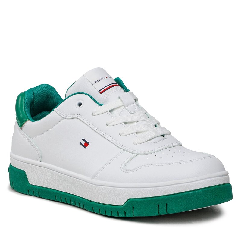 Sneakers Tommy Hilfiger Low Cut Lace-Up T3X9-32871-1355 S White/Green X165 Schnürschuhe Halbschuhe Jungen Kinderschuhe