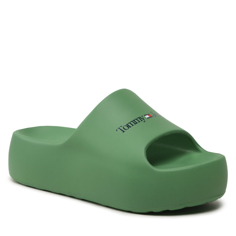 Pantoletten Tommy Jeans Chunky Flatform Pool EN0EN02134 Coastal Gree LY3 Keilabsatz Pantoletten und Sandaletten Damenschuhe