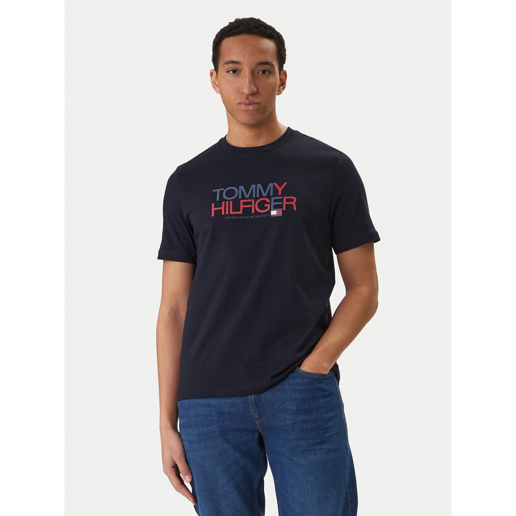 Tommy Hilfiger T-Shirt Brand Love Big Text MW0MW42369 Dunkelblau Regular Fit