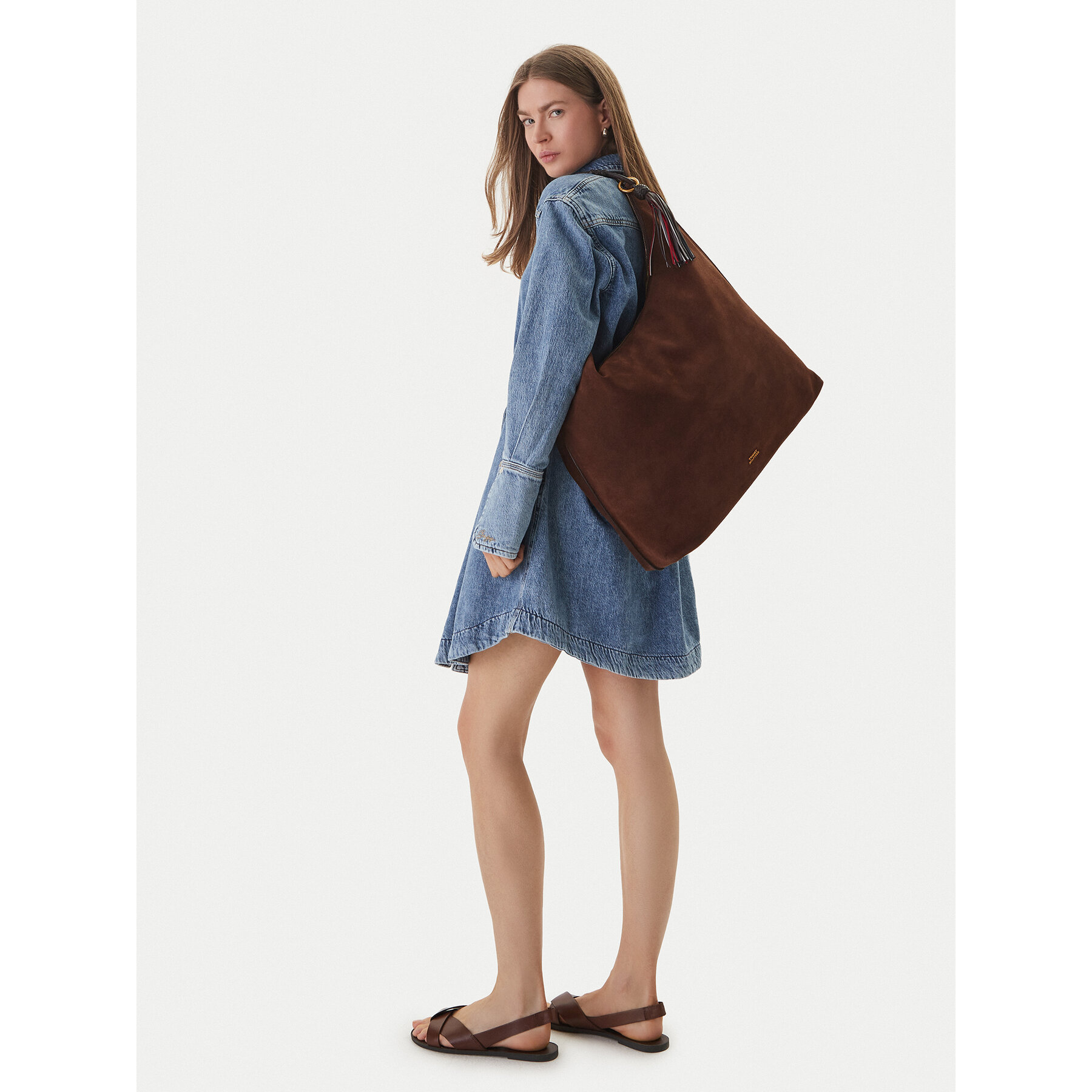 Geantă Tommy Hilfiger Th Statement Leather Hobo Suede AW0AW18403 Maro