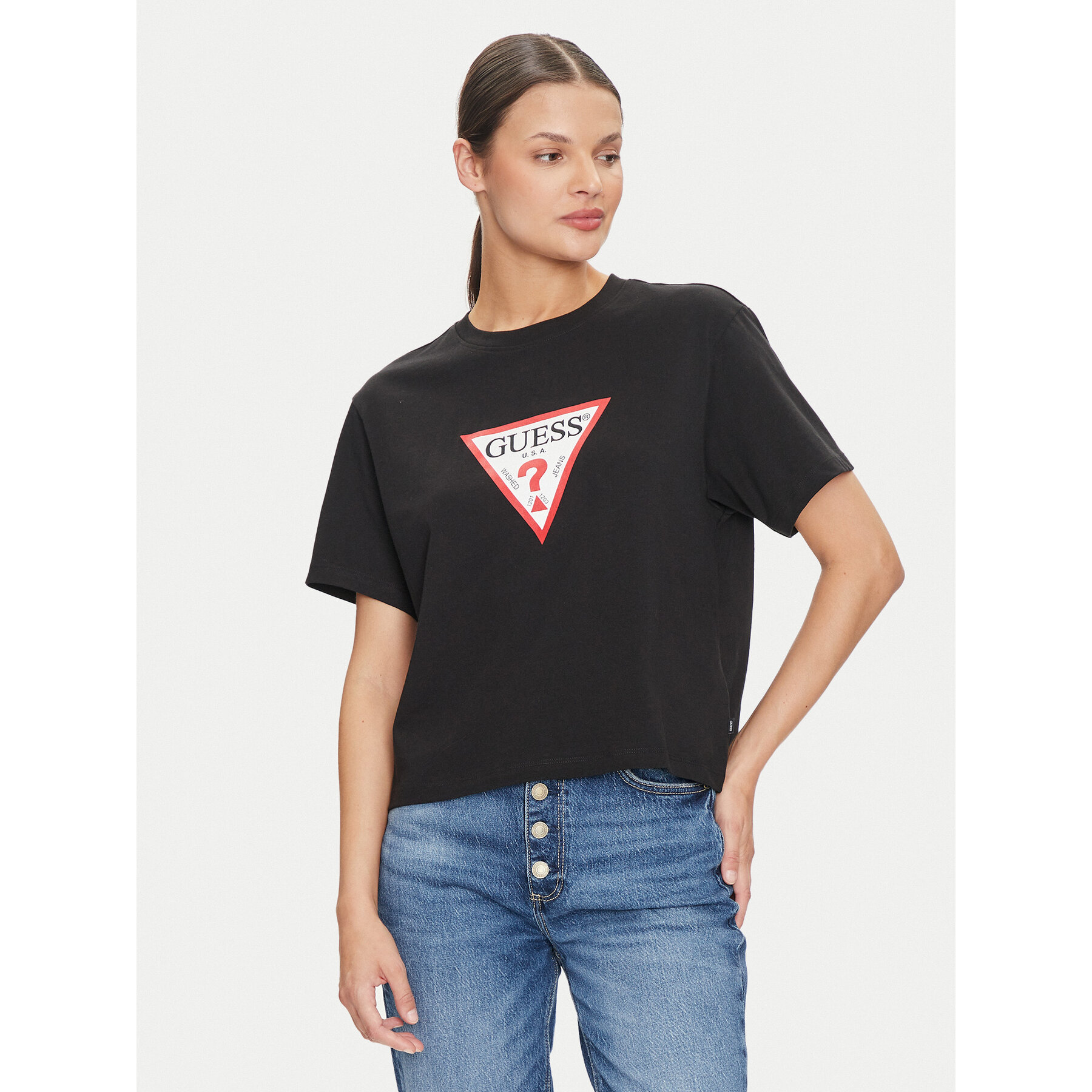 Guess Jeans Póló W4YI73 K8HM0 Fekete Regular Fit