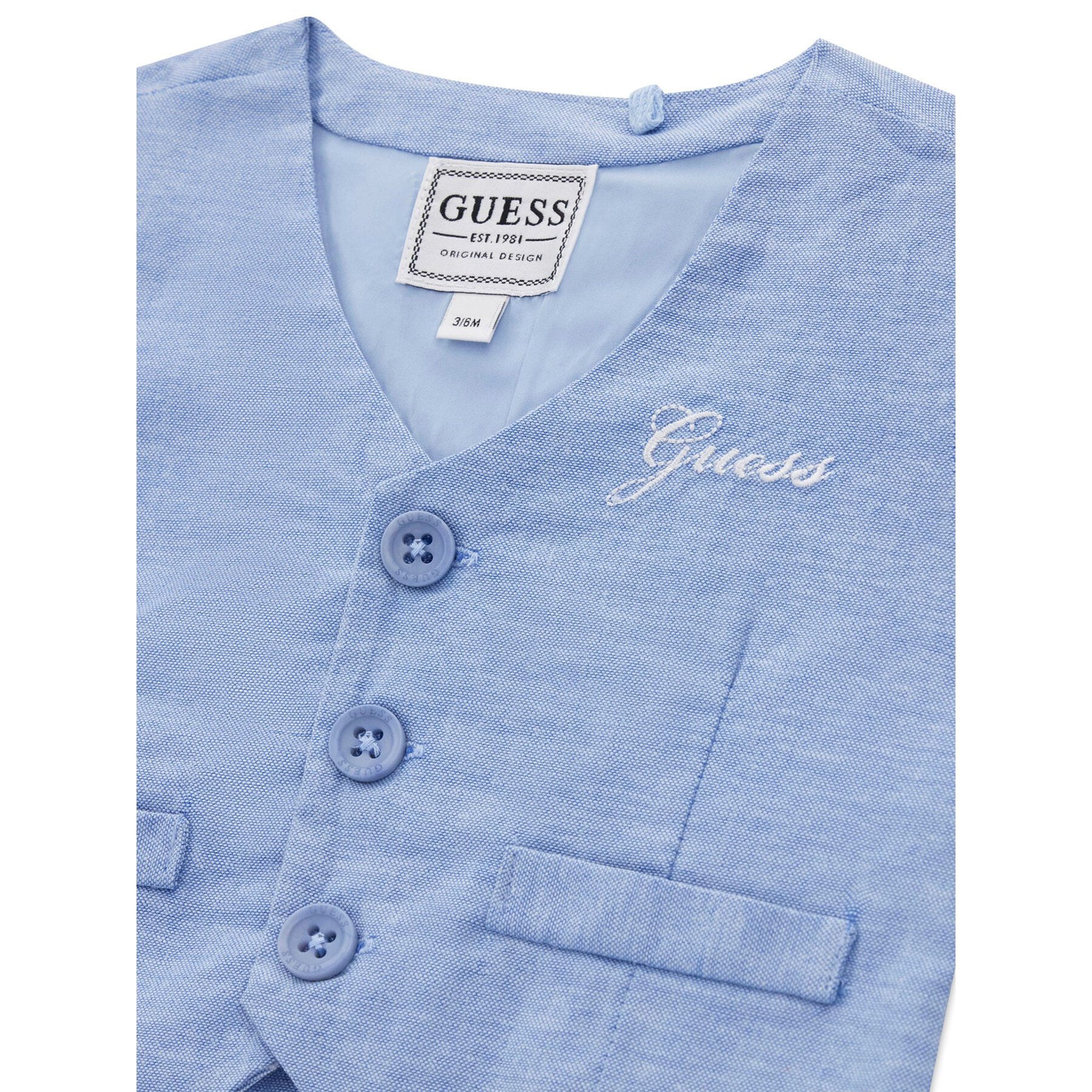 Guess Σετ πουκάμισο, γιλέκο και υφασμάτινο παντελόνι I6RG12 WF6P0 Μπλε Regular Fit