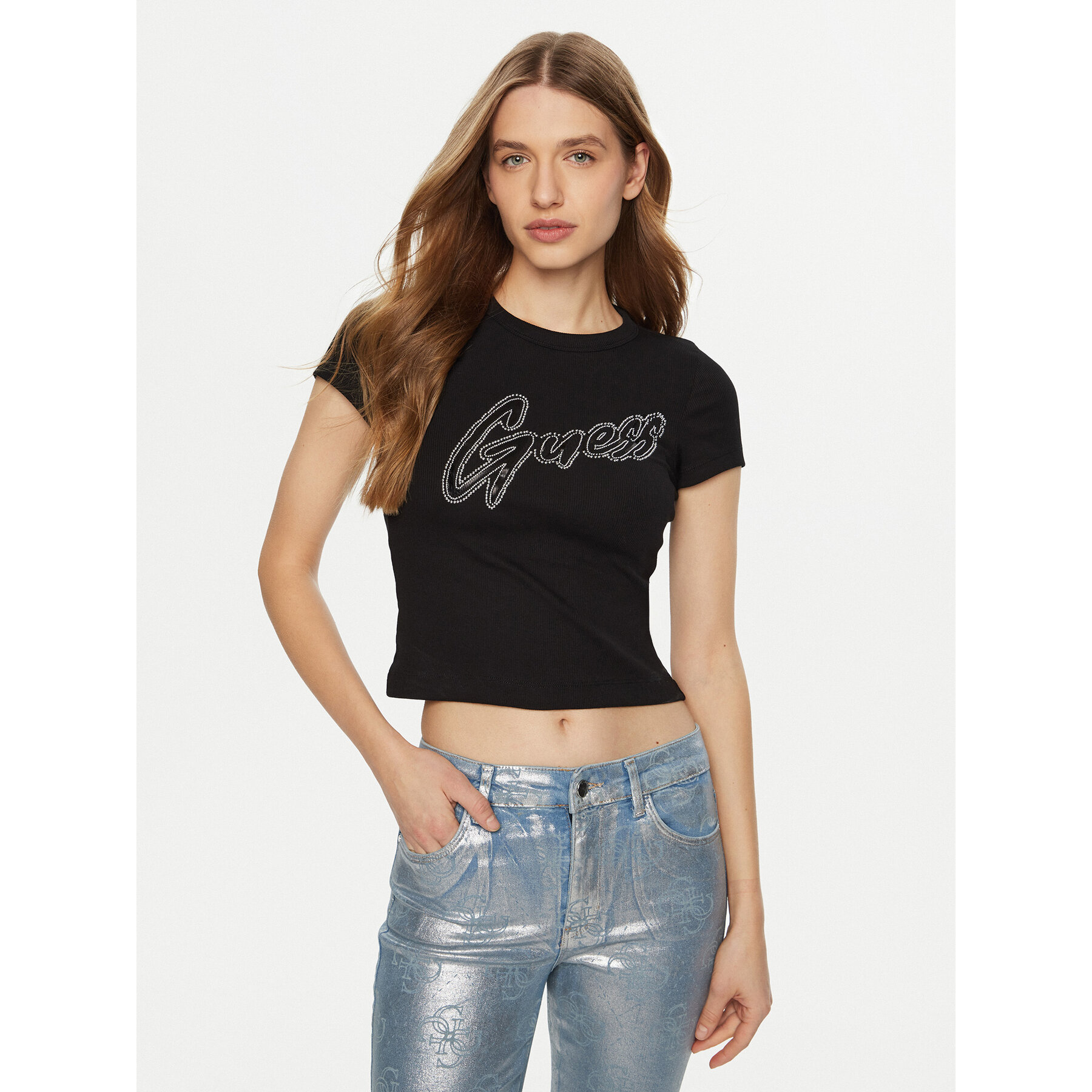 Guess T-Shirt W5RI68 KA0H1 Schwarz Regular Fit
