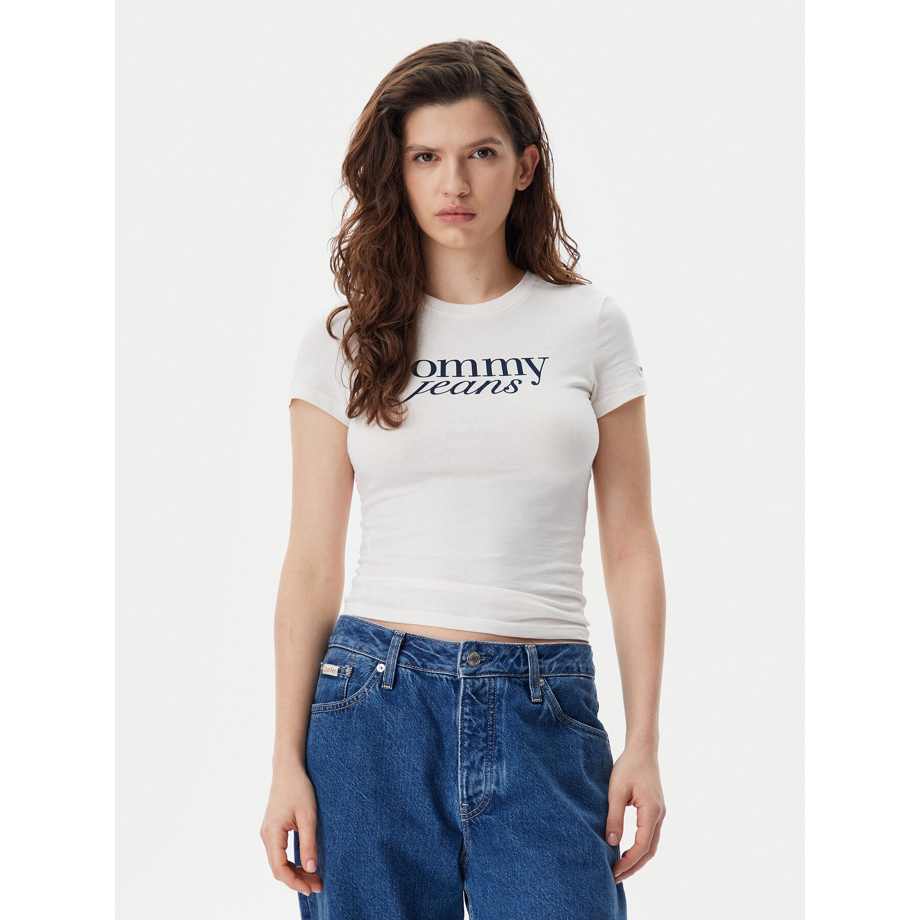 Tommy Jeans Póló Essential DW0DW19447 Ekru Slim Fit
