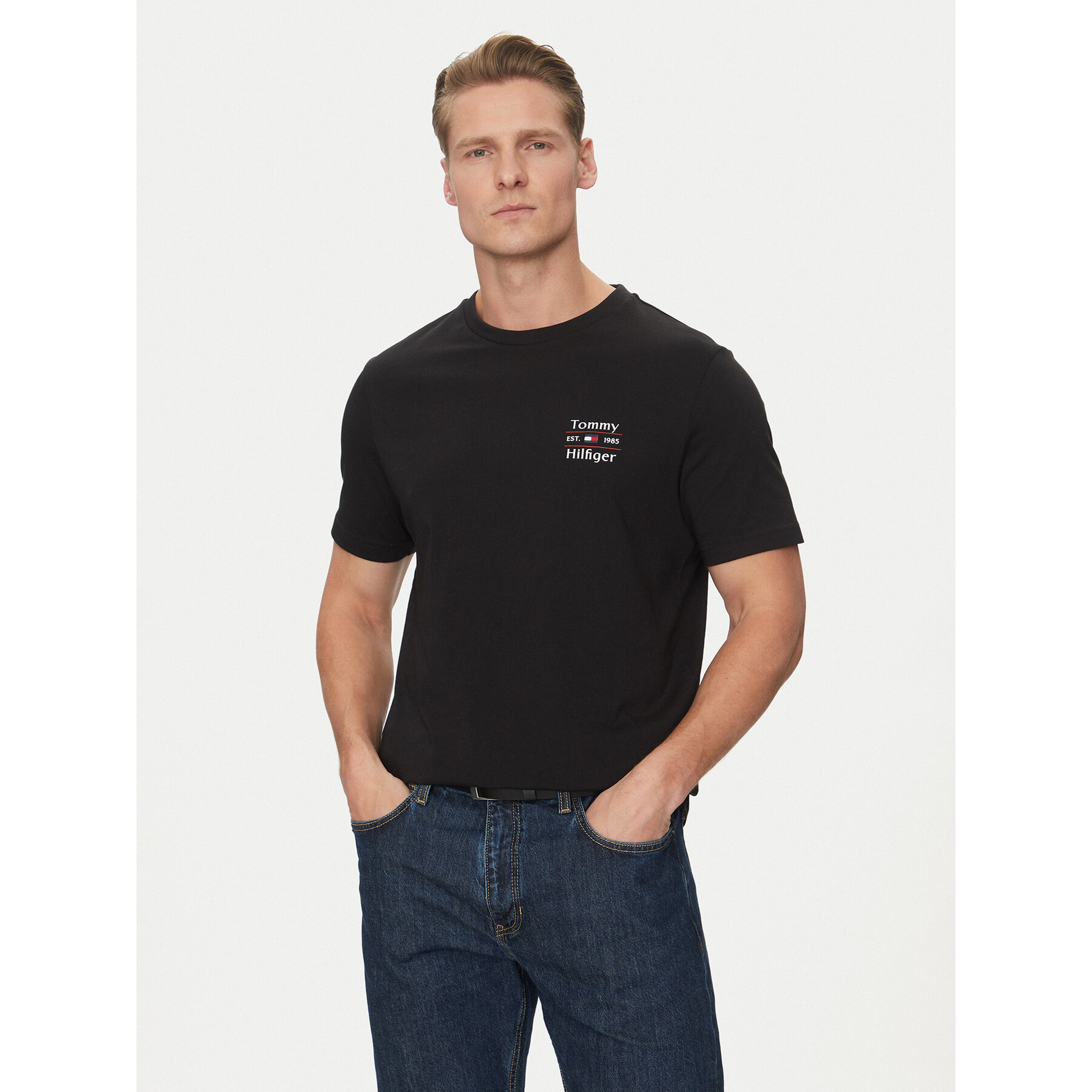 Tommy Hilfiger Póló Stack MW0MW38622 Fekete Regular Fit