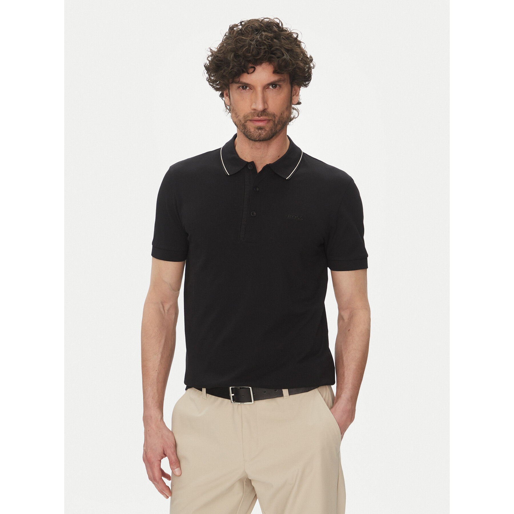 BOSS Pólóing Paule 4 50506195 Fekete Slim Fit