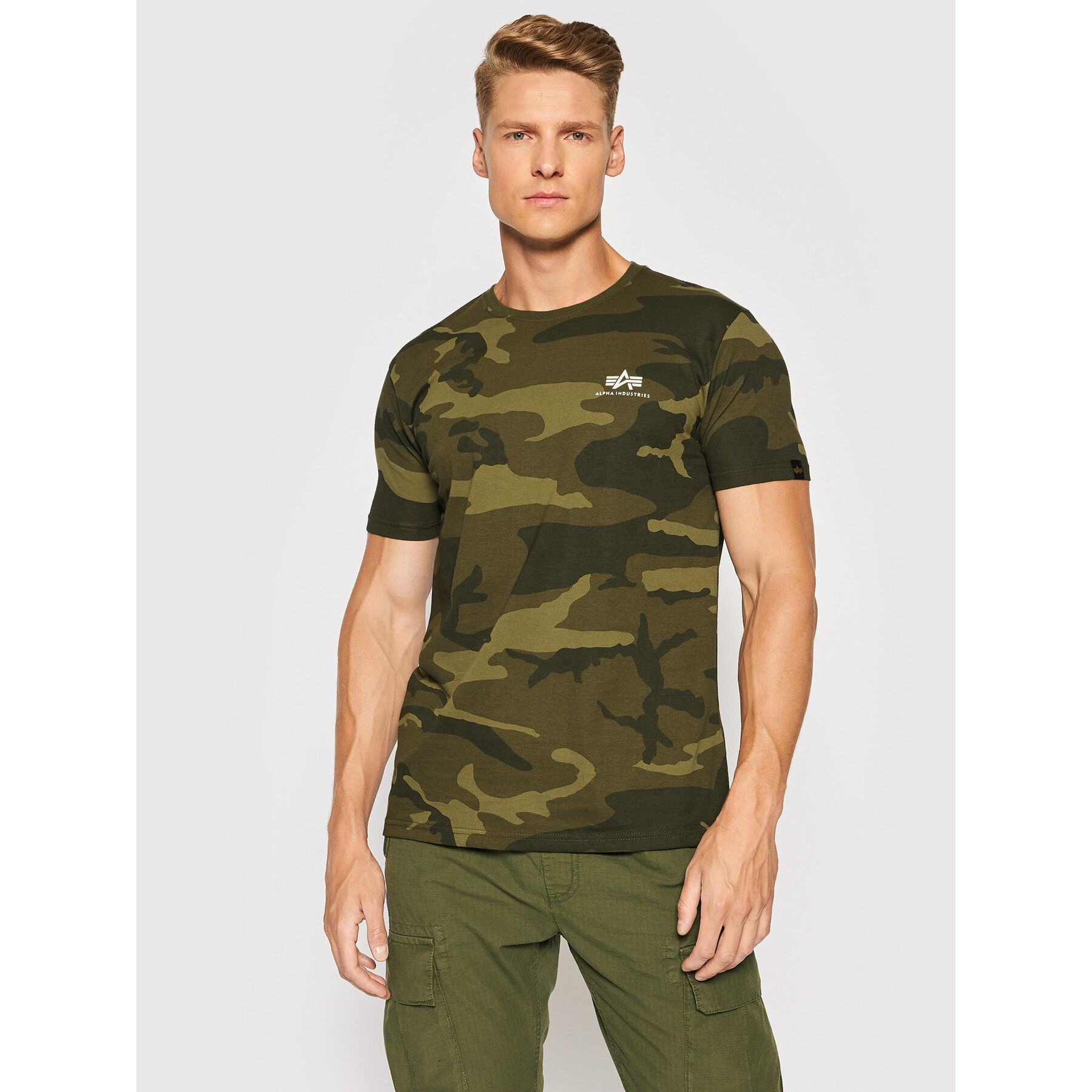 Alpha Industries T-Shirt Basic T Small Logo Camo 188505C Πράσινο Regular Fit