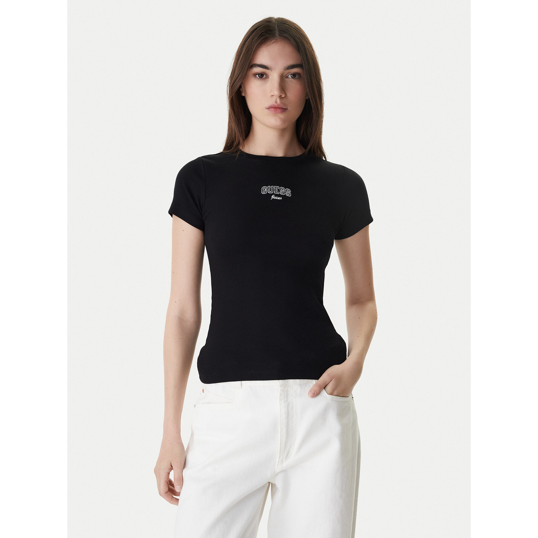 Guess Jeans T-shirt W6RP21 KA0H1 Crna Slim Fit