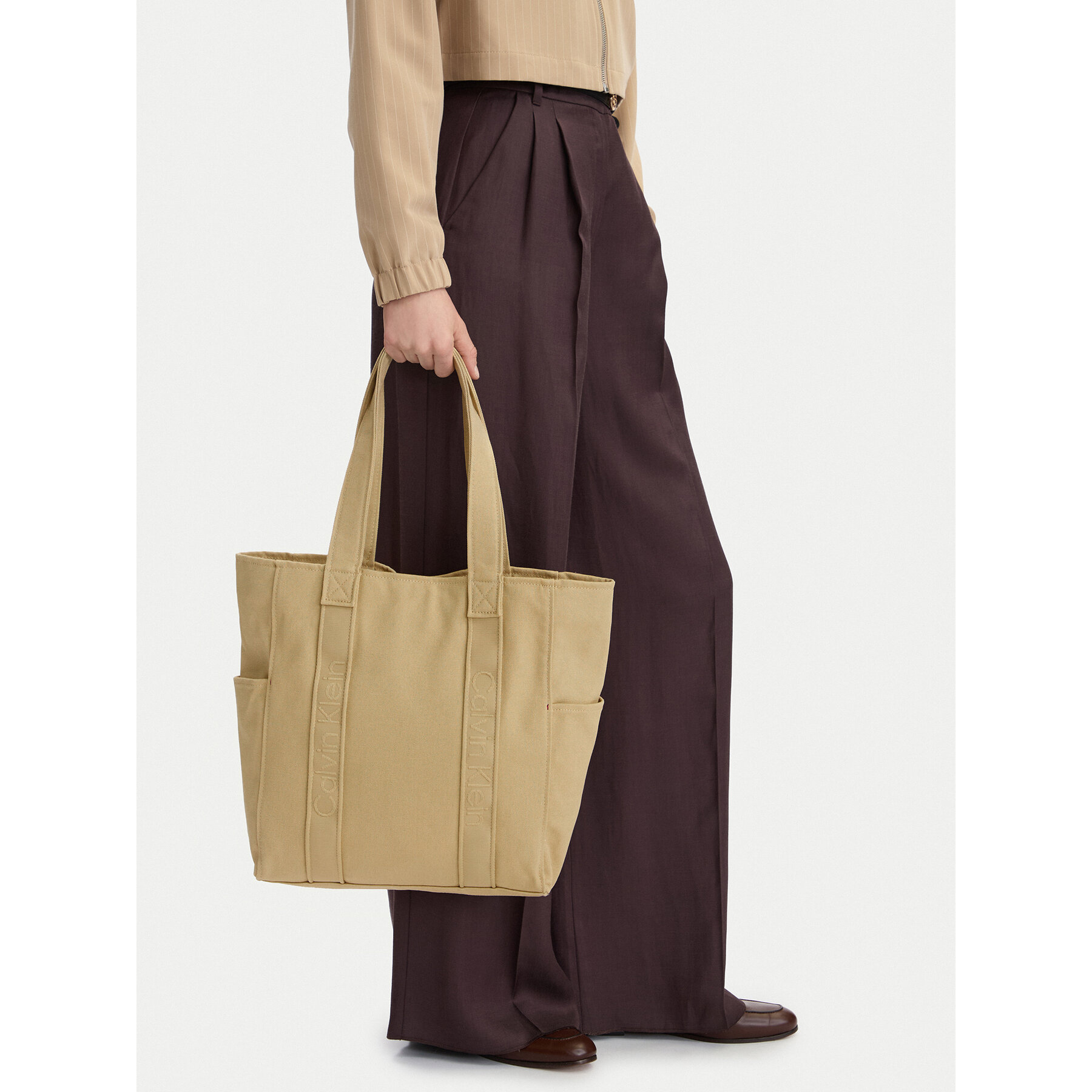 Geantă Calvin Klein Webbing Strap Canvas Tote LV04F3463G Bej