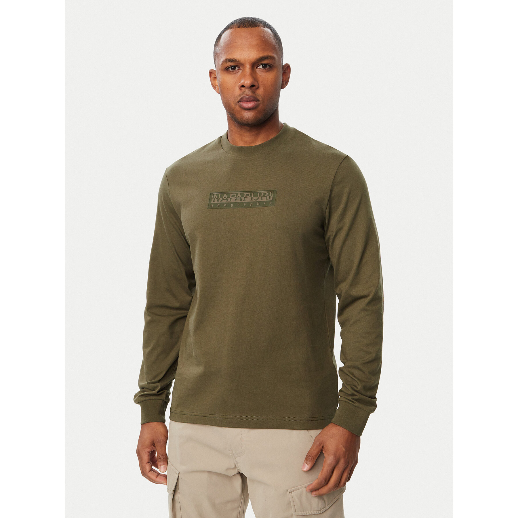 Napapijri Longsleeve S-Box Logo NP0A8BC5 Khakifarben Regular Fit