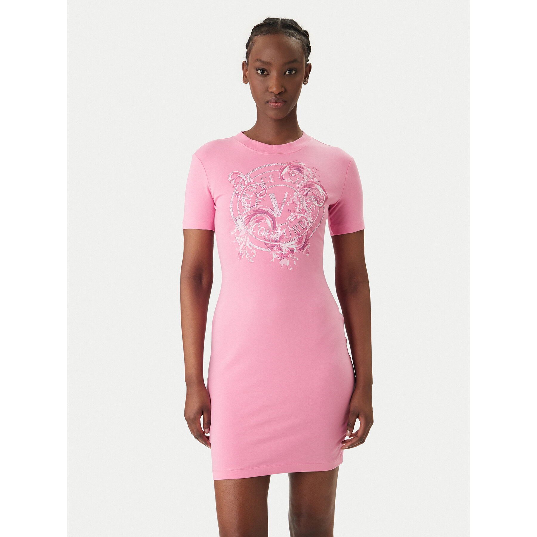 Versace Jeans Couture Kleid für den Alltag 80HAOE01 CJ02E Rosa Slim Fit