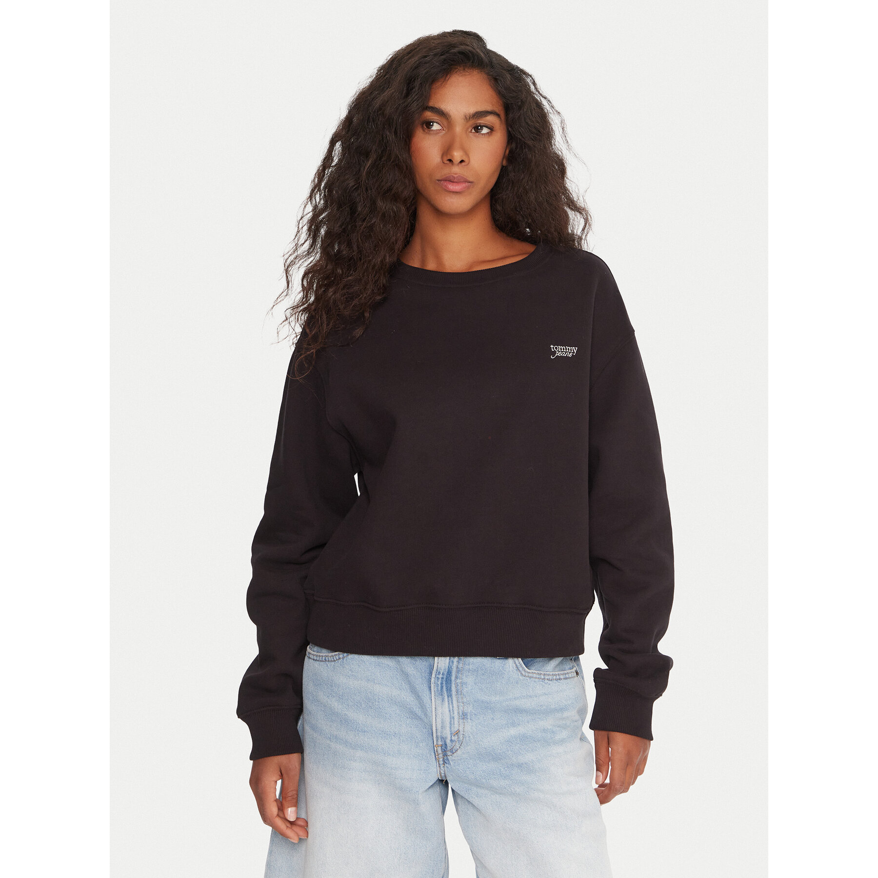 Tommy Jeans Sweatshirt Silver Script DW0DW21961 Schwarz Regular Fit