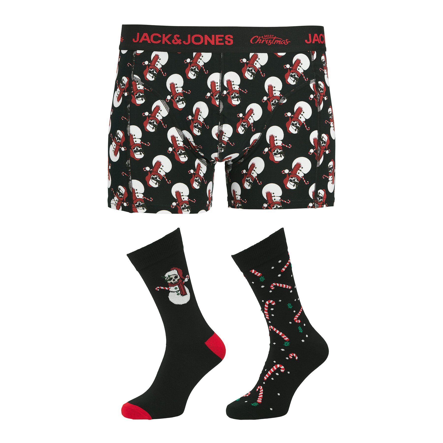 Jack & Jones Komplet boksarice in nogavice Snow Skulls Giftbox 12285138 Črna