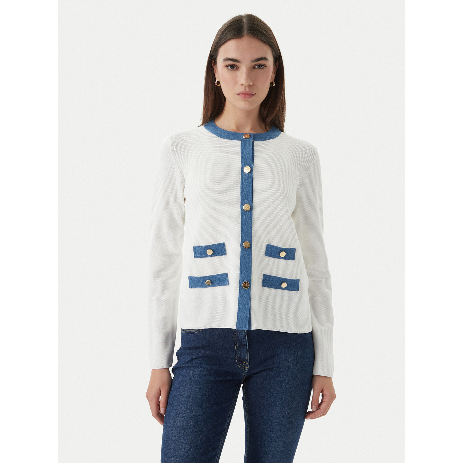 Luisa Spagnoli Strickjacke Capotreno 100363 Weiß Regular Fit