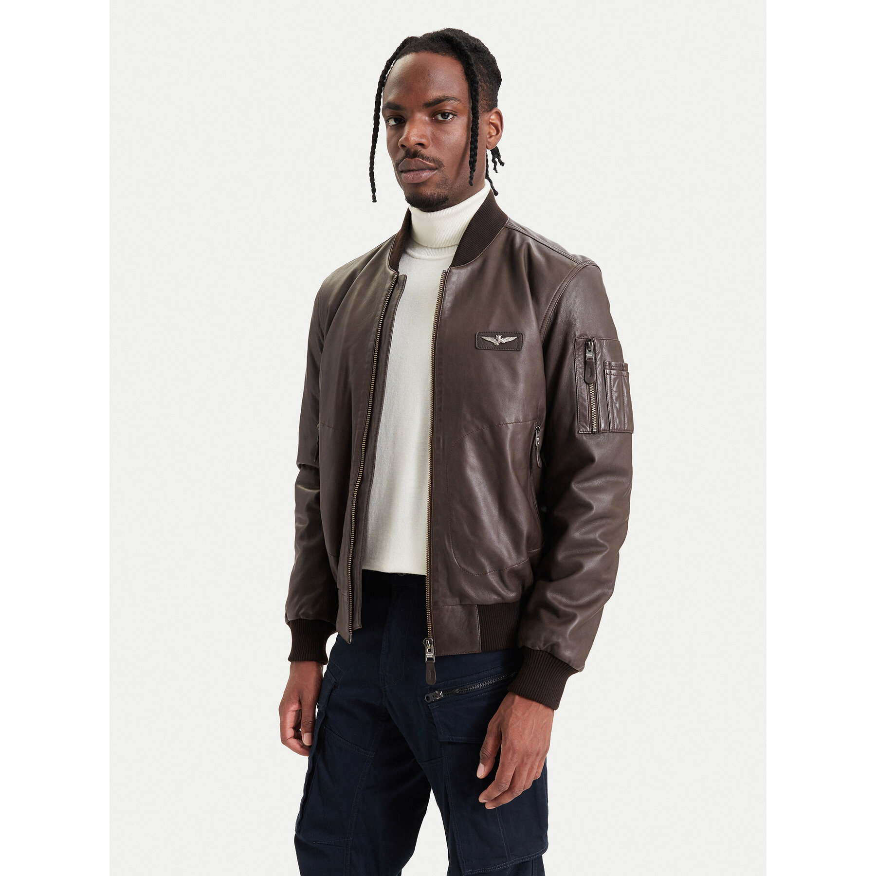 Aeronautica Militare Lederjacke 262PN0966UPL00328 Braun Regular Fit