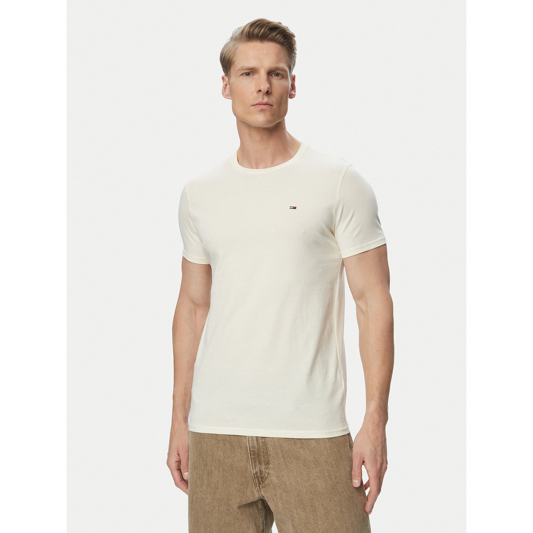Tommy Jeans Majica DM0DM04411 Kremna Slim Fit