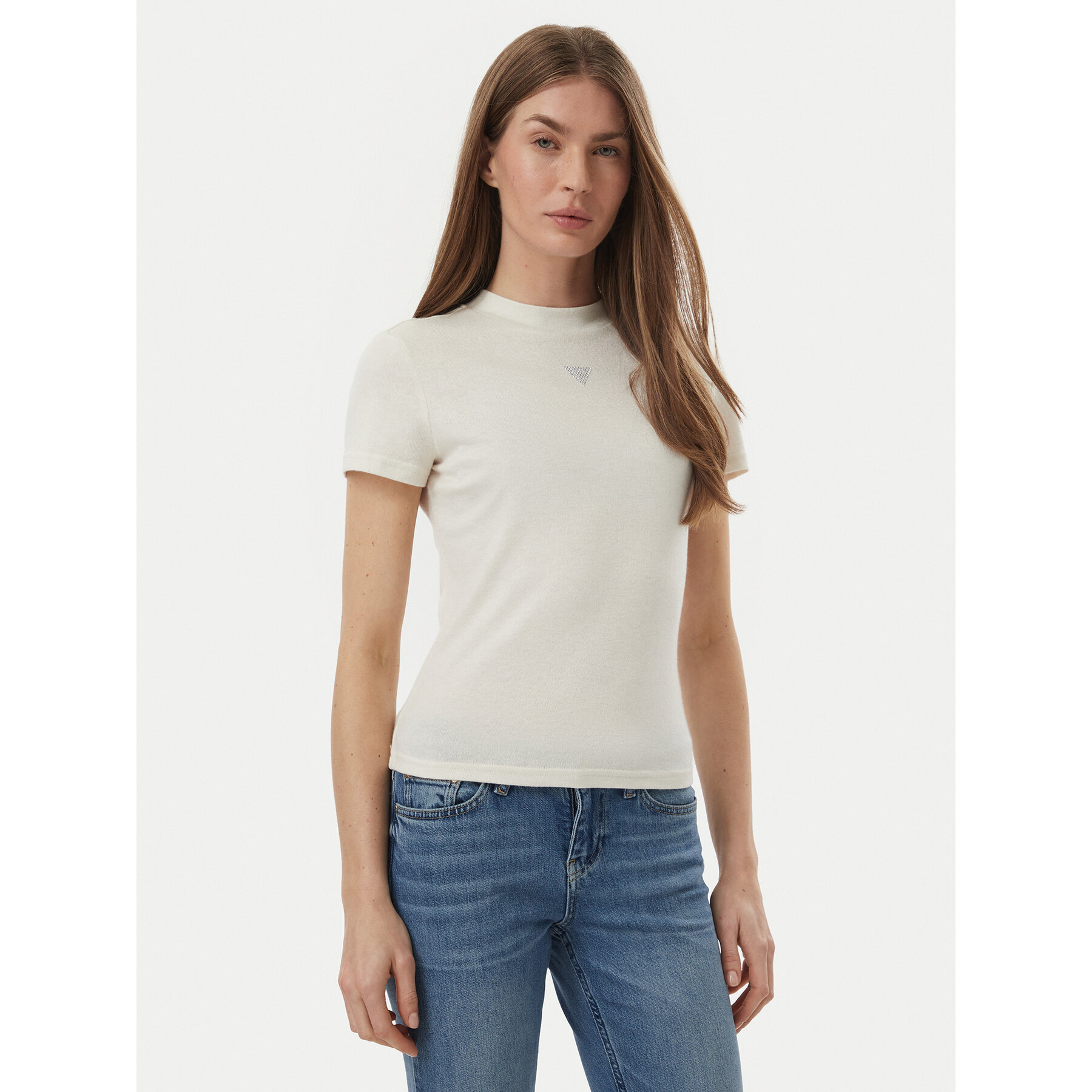 Guess T-Shirt W5BP07 KCGM2 Εκρού Slim Fit