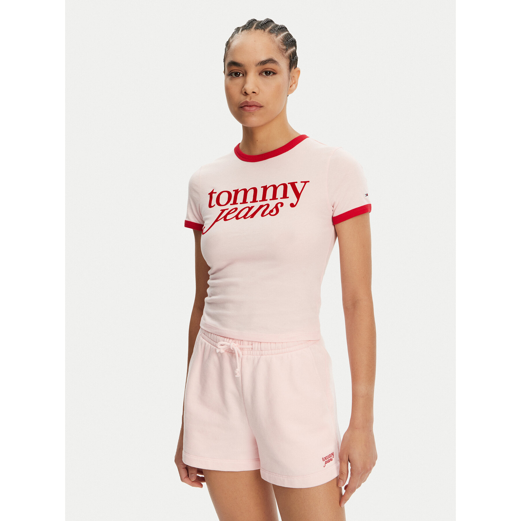Tommy Jeans Marškinėliai Script Ringer DW0DW20631 Rožinė Slim Fit