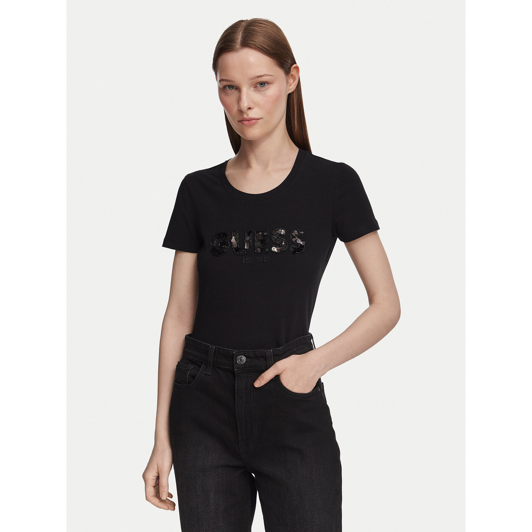 Guess T-Shirt W5GI17 J1314 Μαύρο Slim Fit