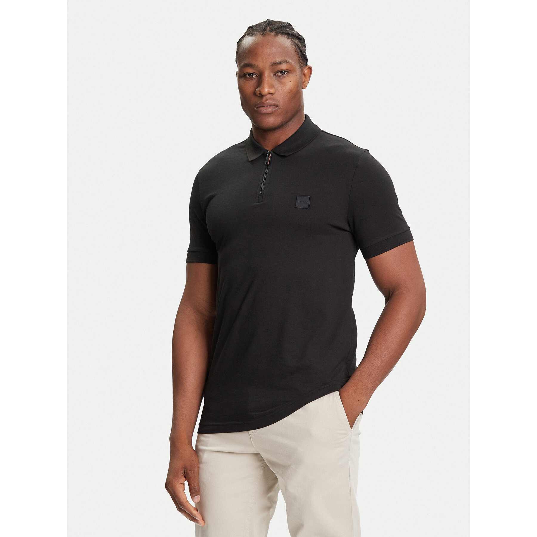 BOSS Polo Passerzip 50537507 Crna Slim Fit