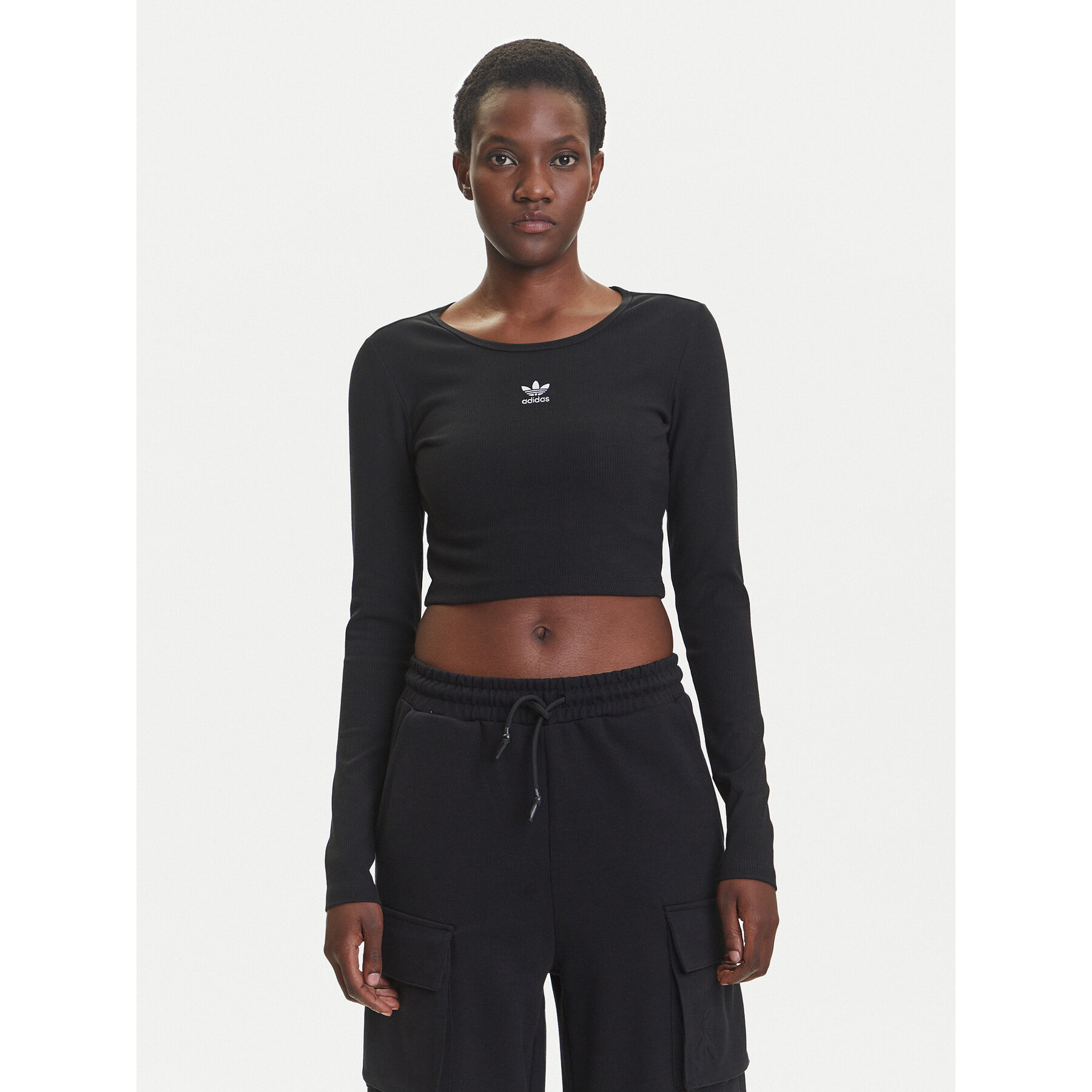 adidas Bluse Essentials Ribbed IW5725 Schwarz Slim Fit