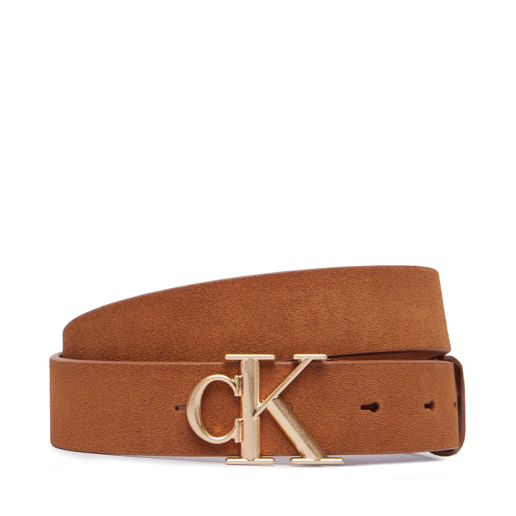 Дамски колан Calvin Klein Round Ck Buckle Suede LV04F7144G Кафяв