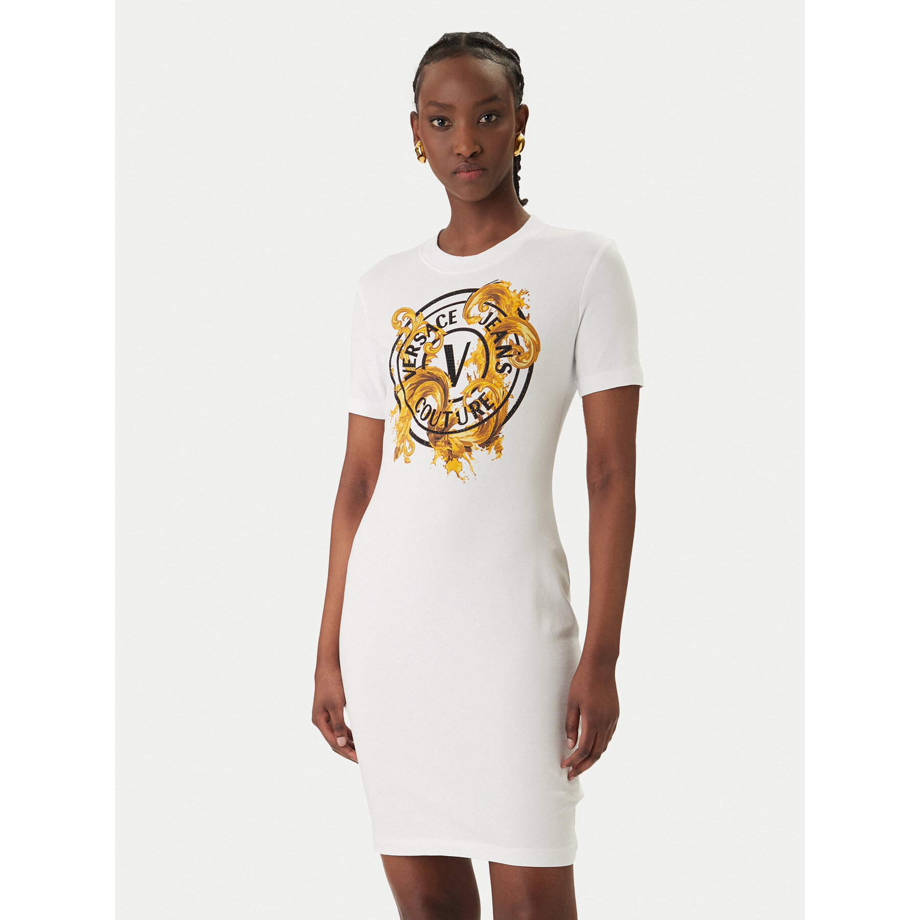 Versace Jeans Couture Kleid für den Alltag 80HAOE01 CJ02E Weiß Slim Fit