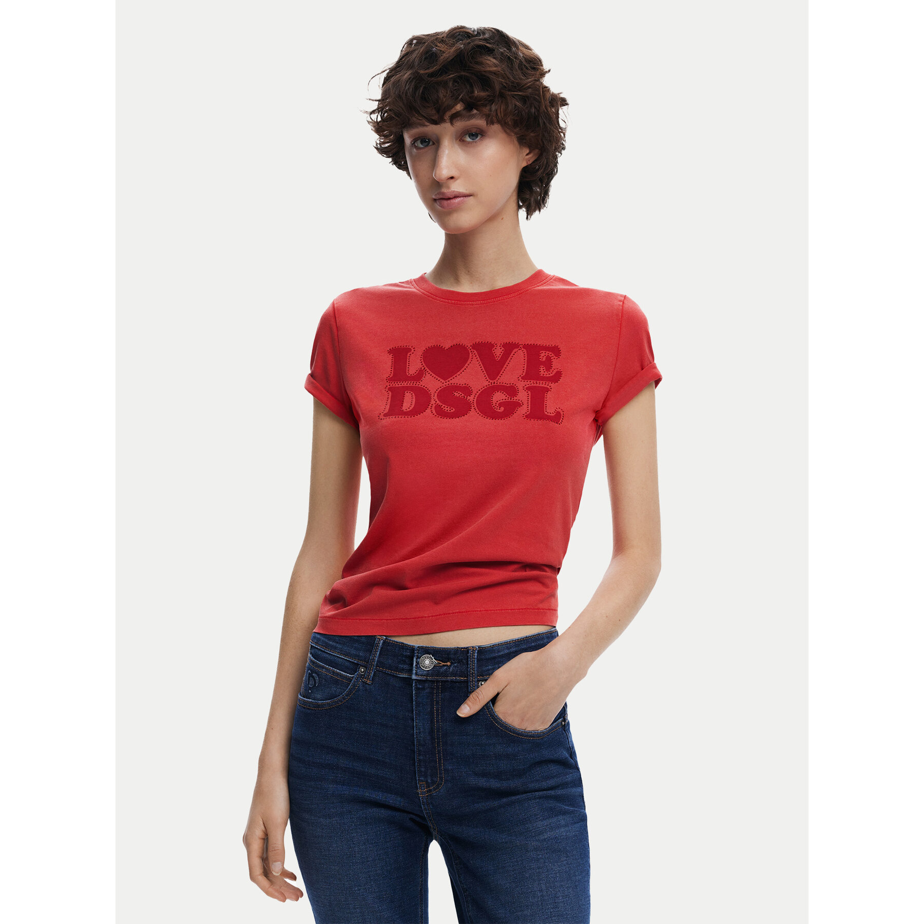 Desigual Póló Love Dsgl 25SWTK10 Piros Regular Fit