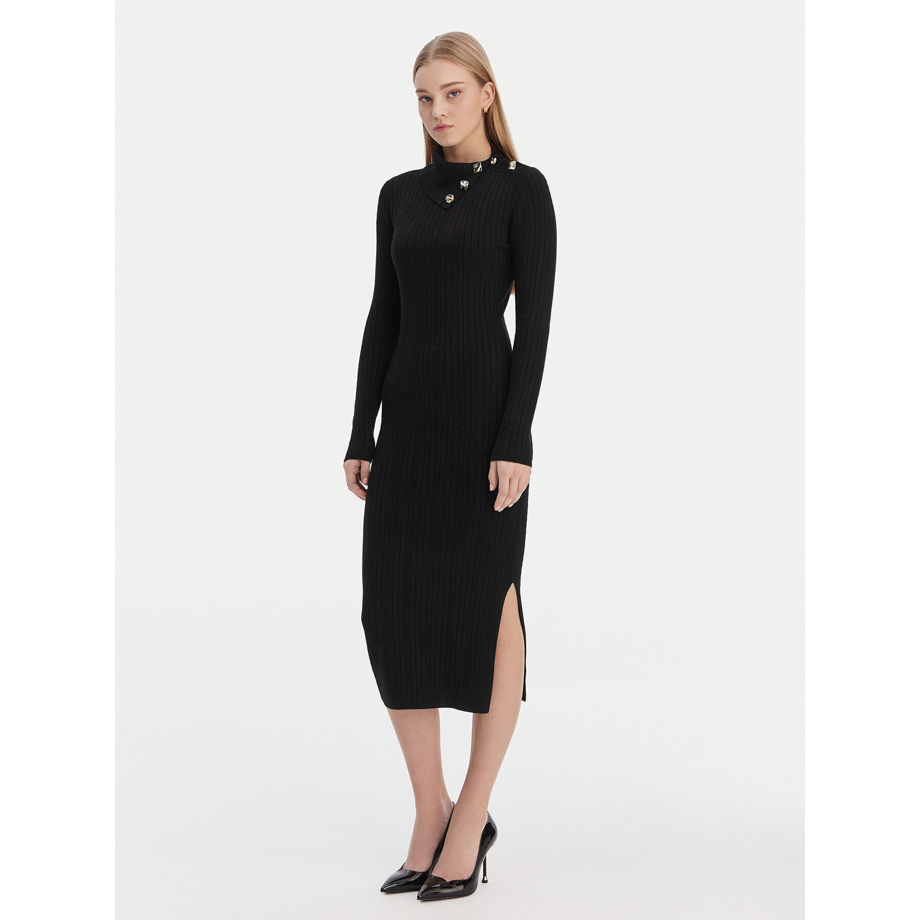 Guess Strickkleid W6RK01 Z2YJ2 Schwarz Regular Fit