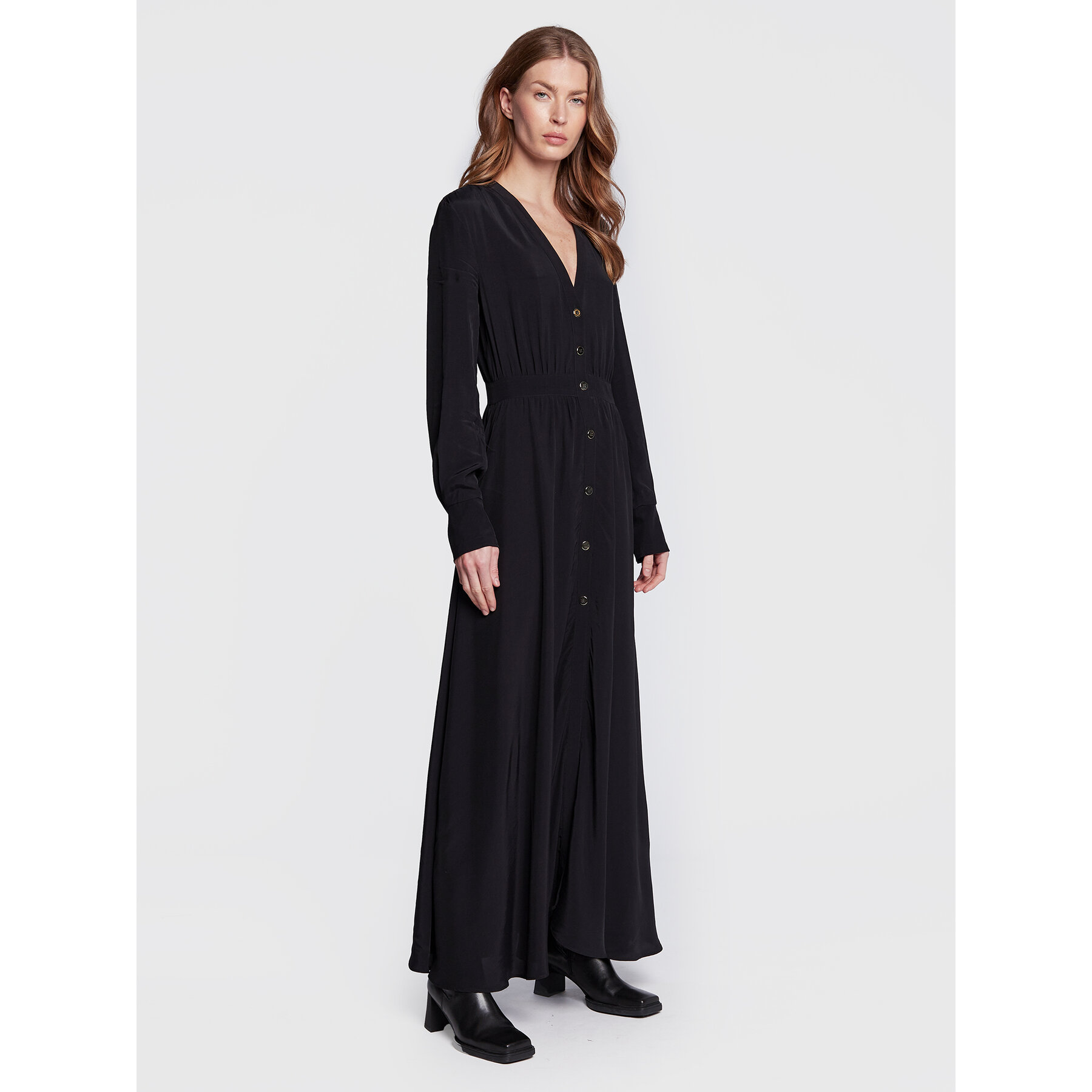 Sisley Hemdkleid 4B5FLV01P Schwarz Regular Fit