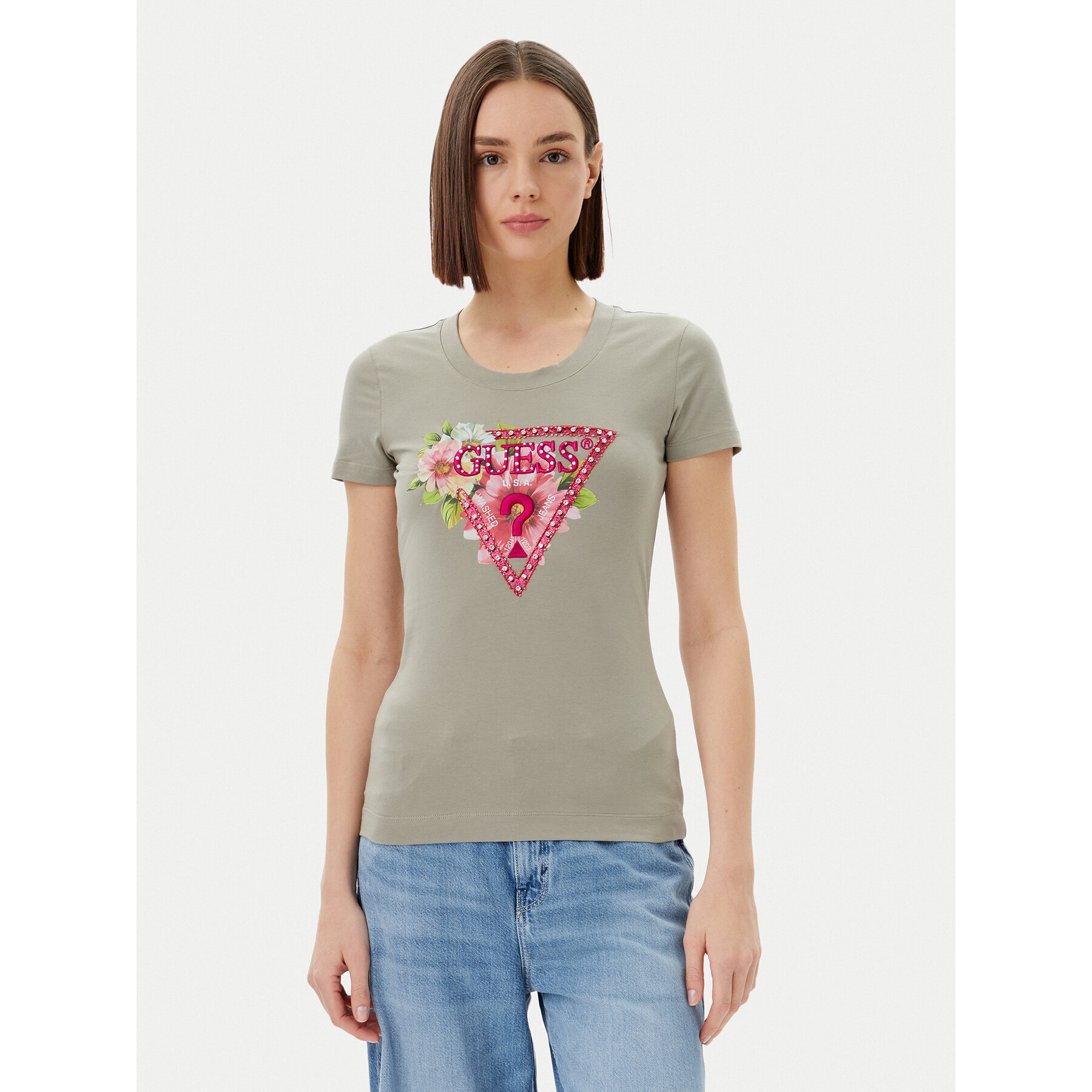 Guess Marškinėliai W5GI10 J1314 Žalia Slim Fit
