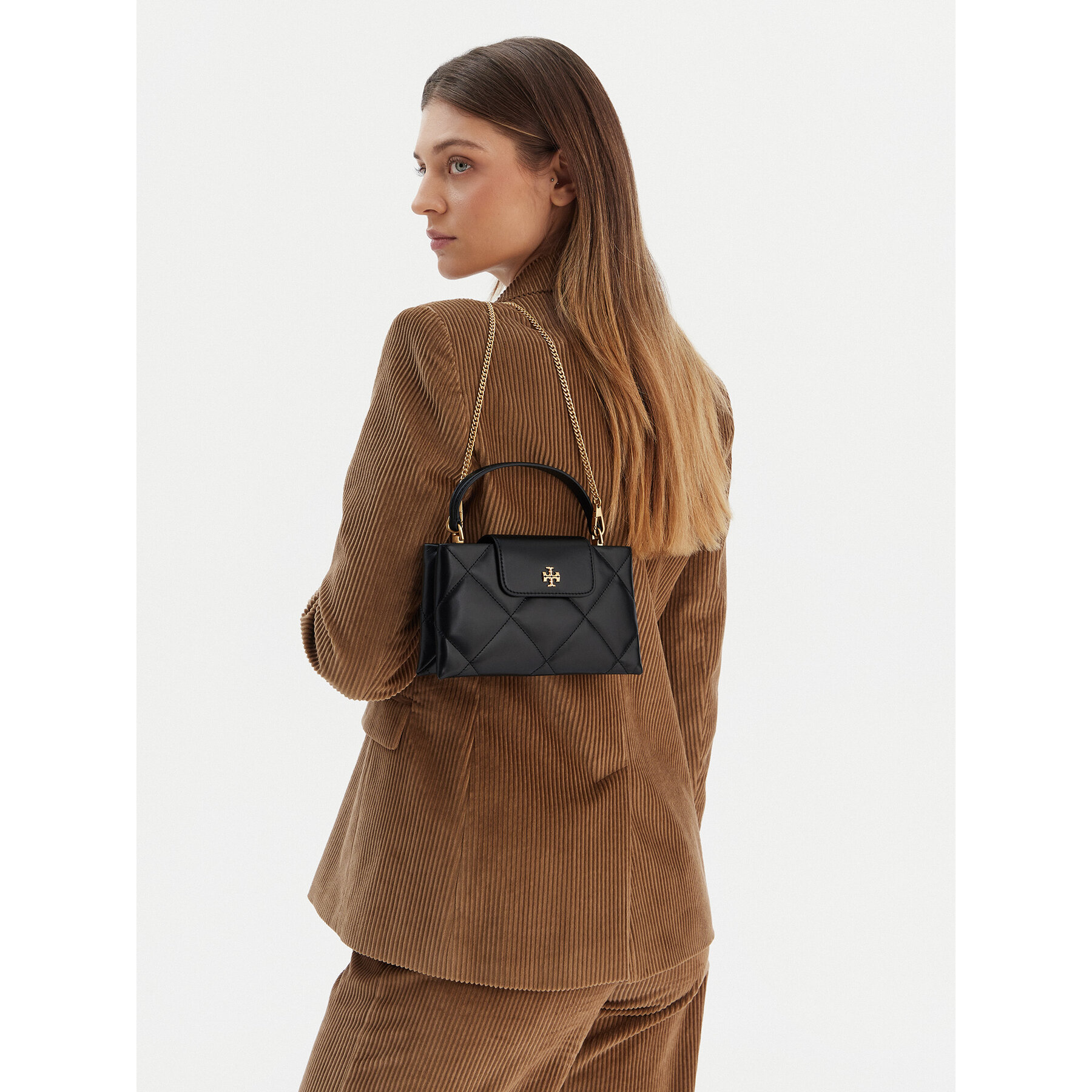 Дамска чанта Tory Burch Kira Diamond Quilt East-West Top Handle 174999 Черен