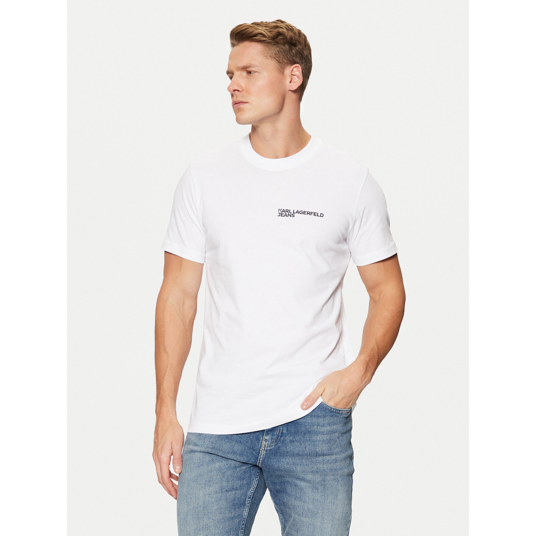 Karl Lagerfeld Jeans Marškinėliai A1M17003 Balta Slim Fit