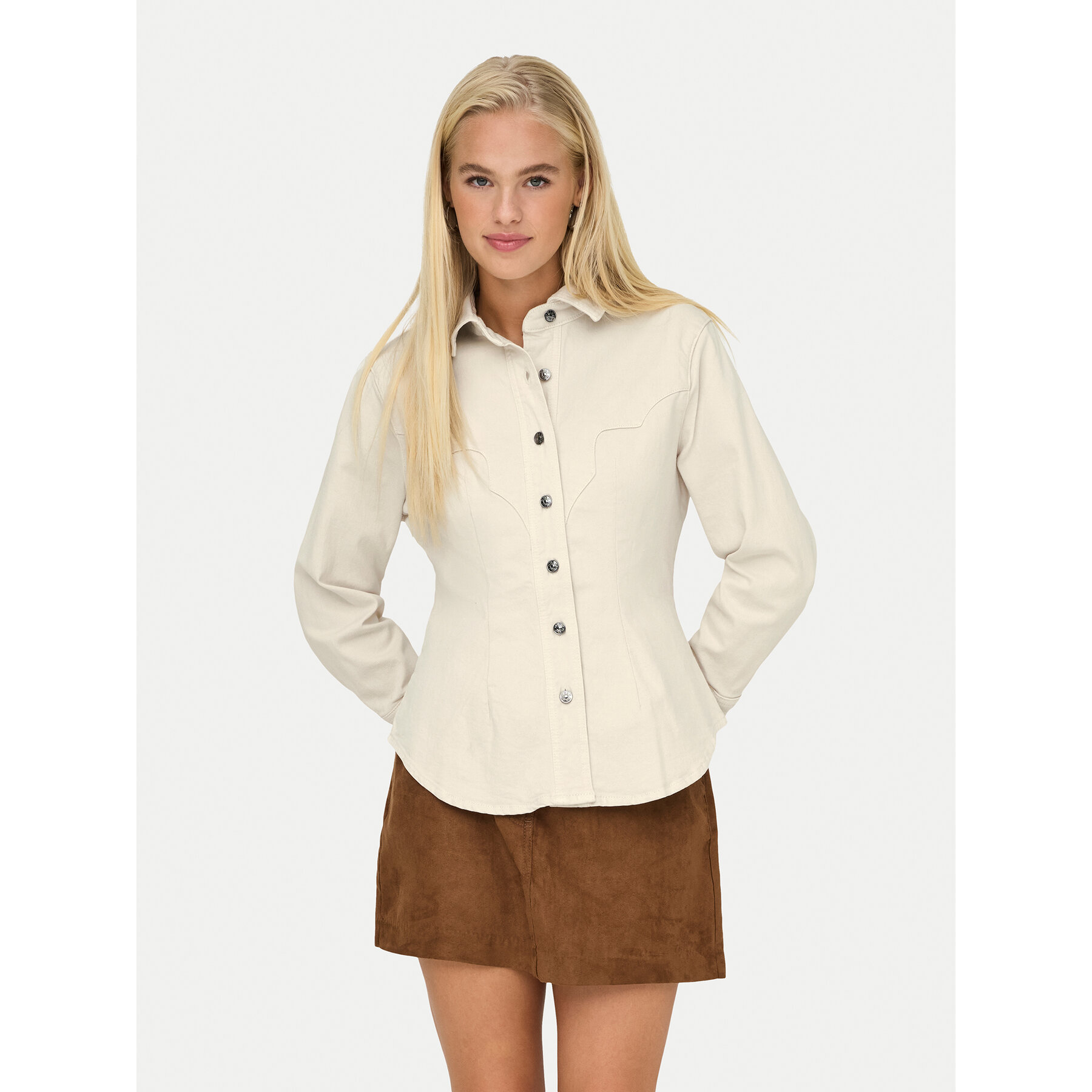 ONLY Jeanshemd Perla 15359156 Beige Slim Fit