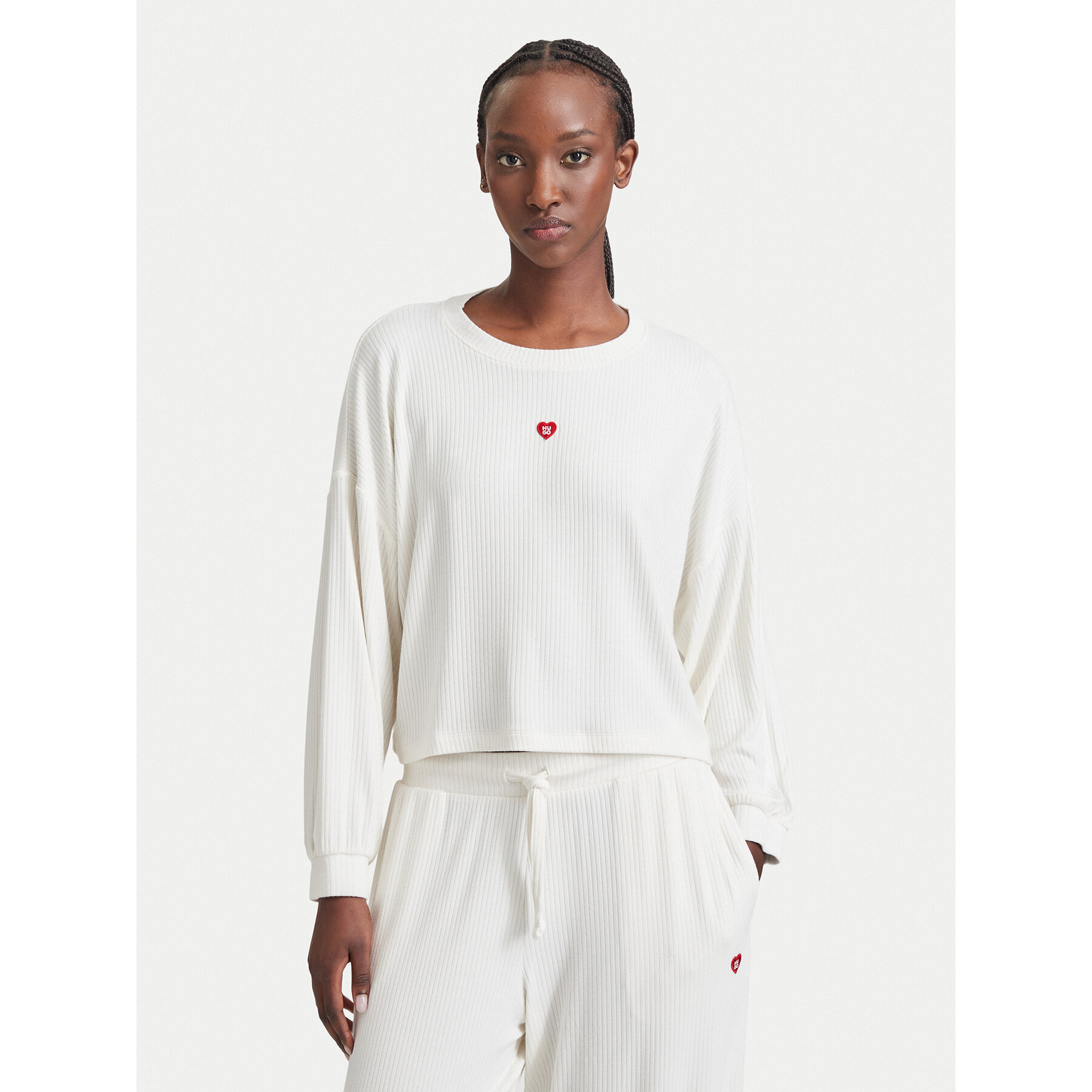 HUGO Pižamska bluza Heart 50566668 Kremna Relaxed Fit