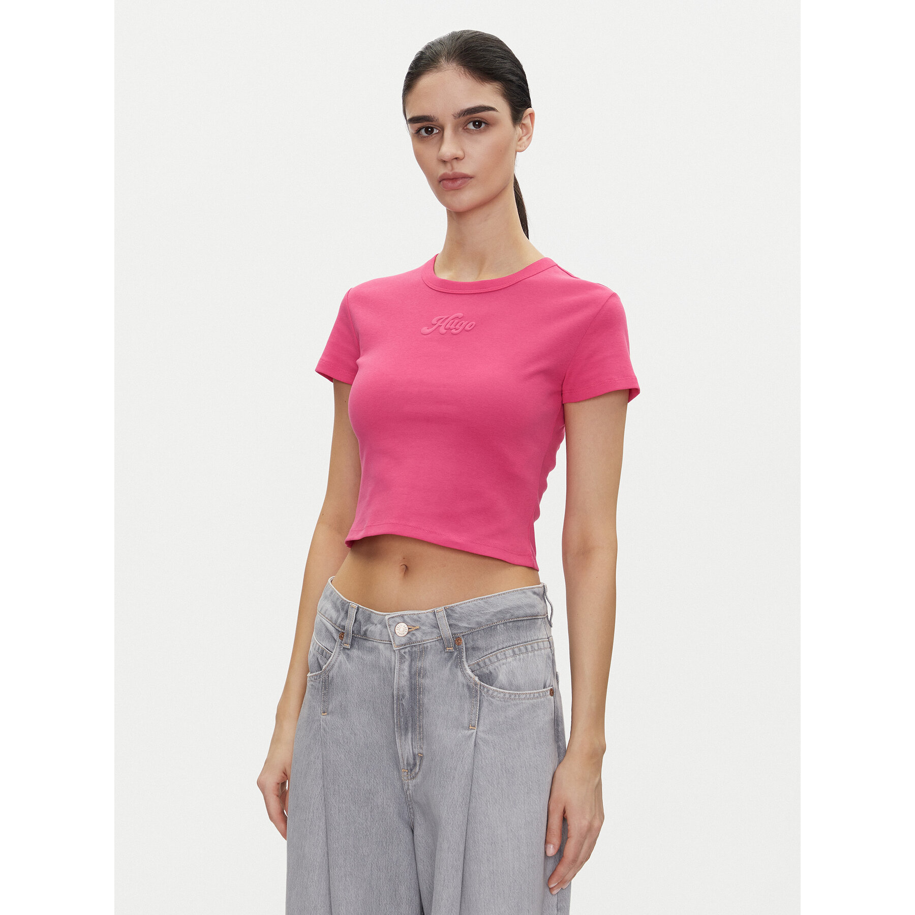HUGO T-Shirt Delanor_2 50539132 Ροζ Cropped Fit