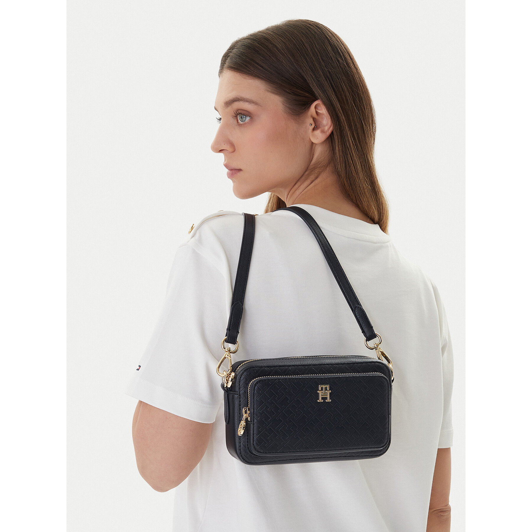 Geantă Tommy Hilfiger Th Icon Camera Bag Mono AW0AW18121 Bleumarin