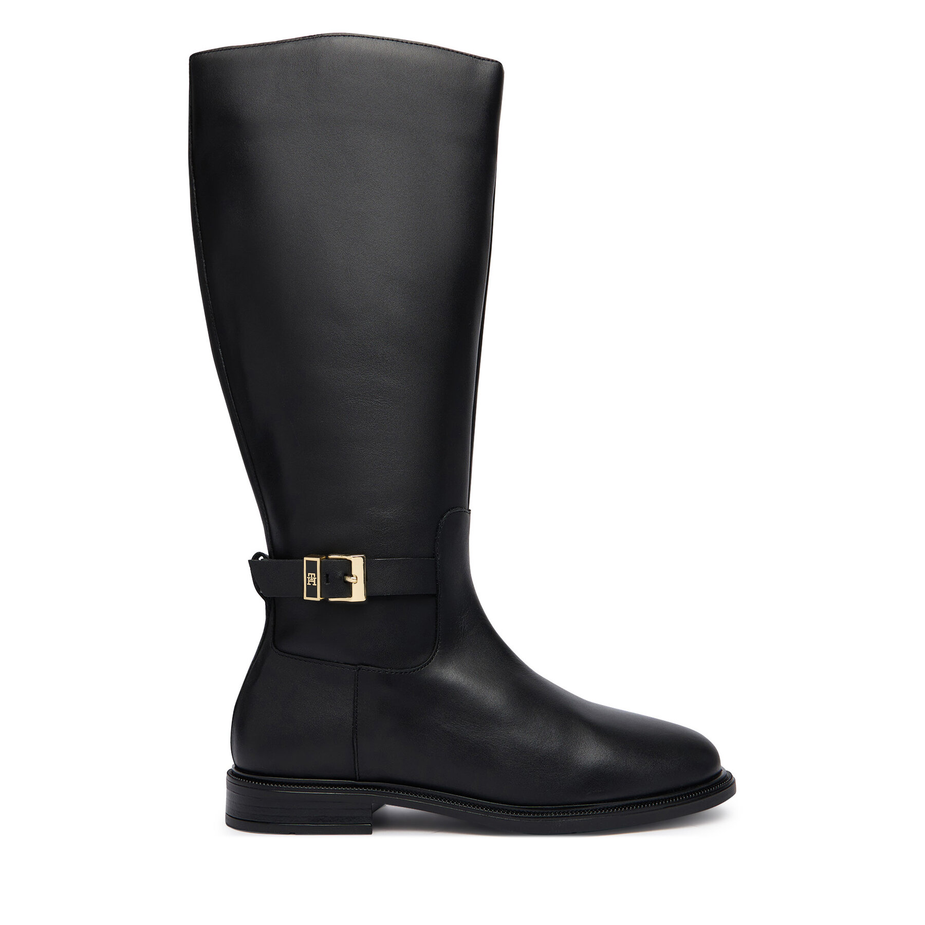 Zimske čizme Tommy Hilfiger Th Buckle Leather Knee Boot FW0FW09572 Crna