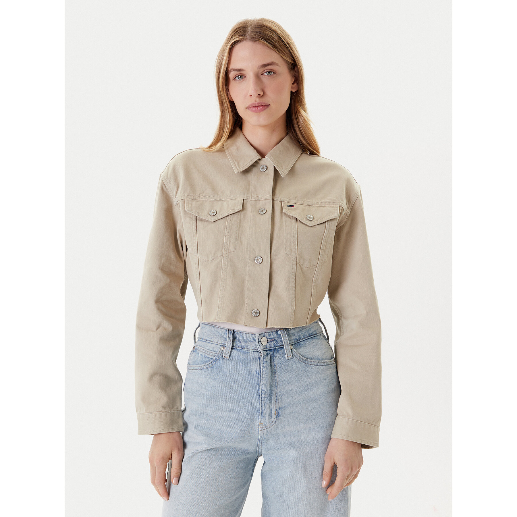 Tommy Jeans Jeansjacke Flag DW0DW21431 Beige Regular Fit