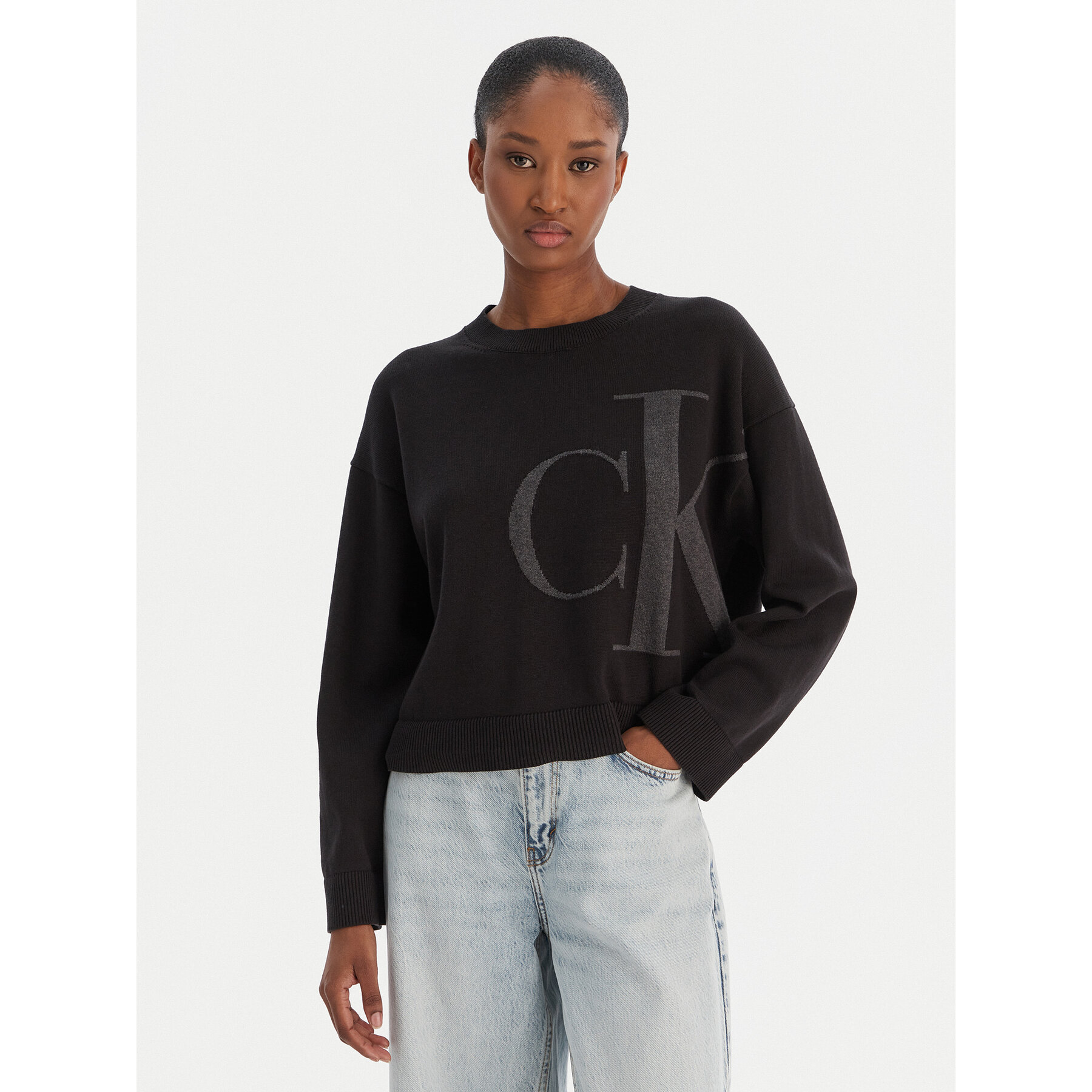Calvin Klein Jeans Pullover Smooth LV047E304G Schwarz Regular Fit