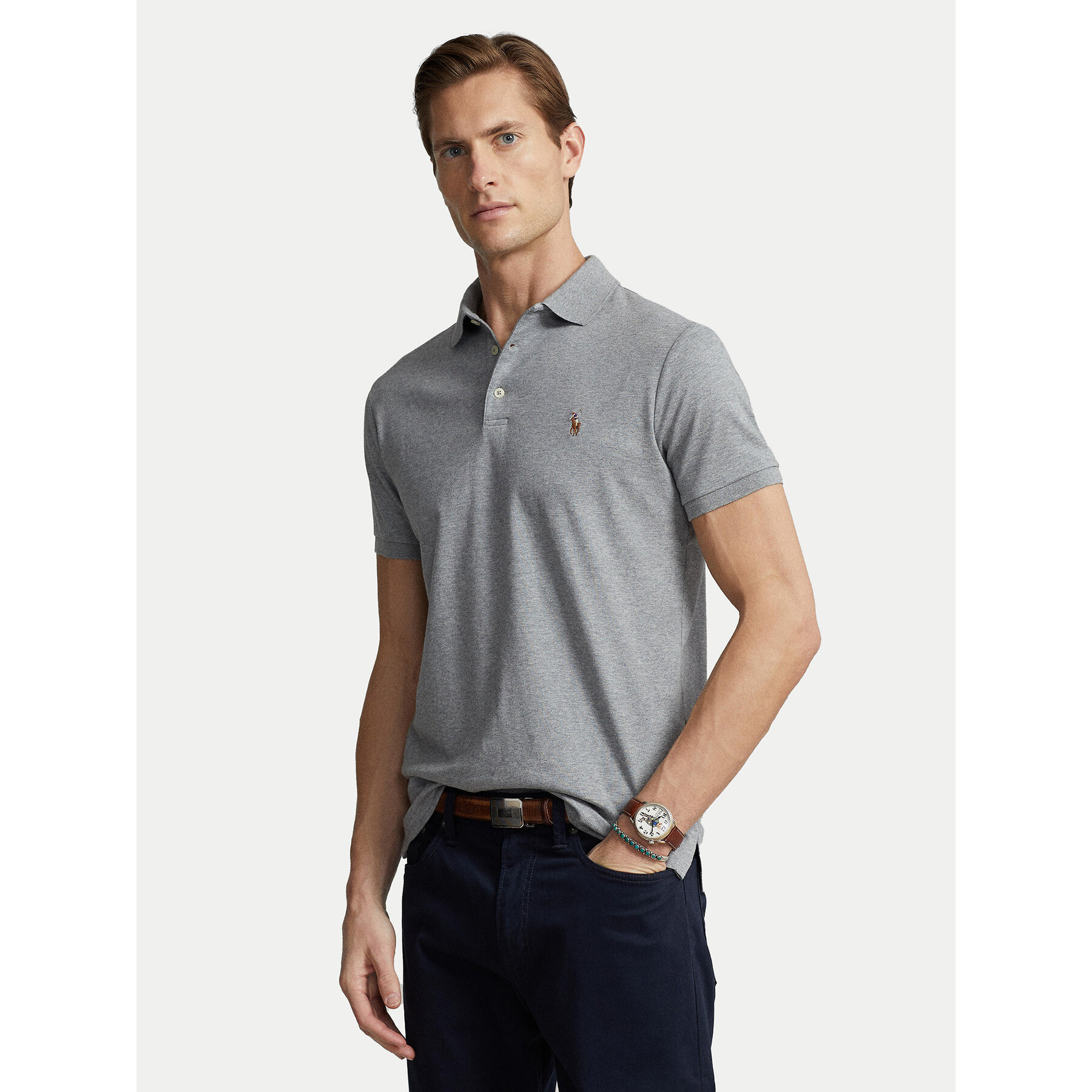 Polo Ralph Lauren Polo majica 710713130007 Siva Custom Slim Fit