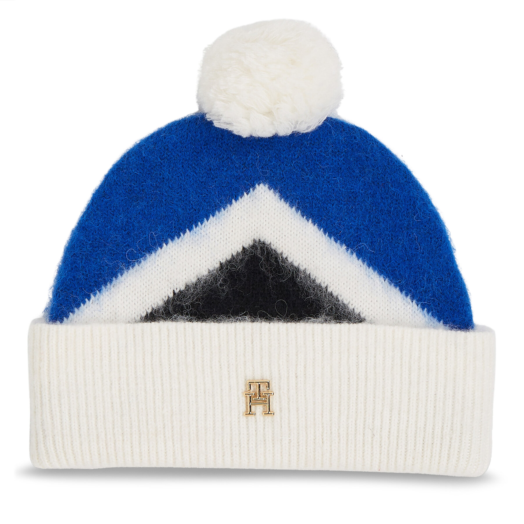Čiapka Tommy Hilfiger Th Evening Pompom Beanie Argyle AW0AW15305 Modrá