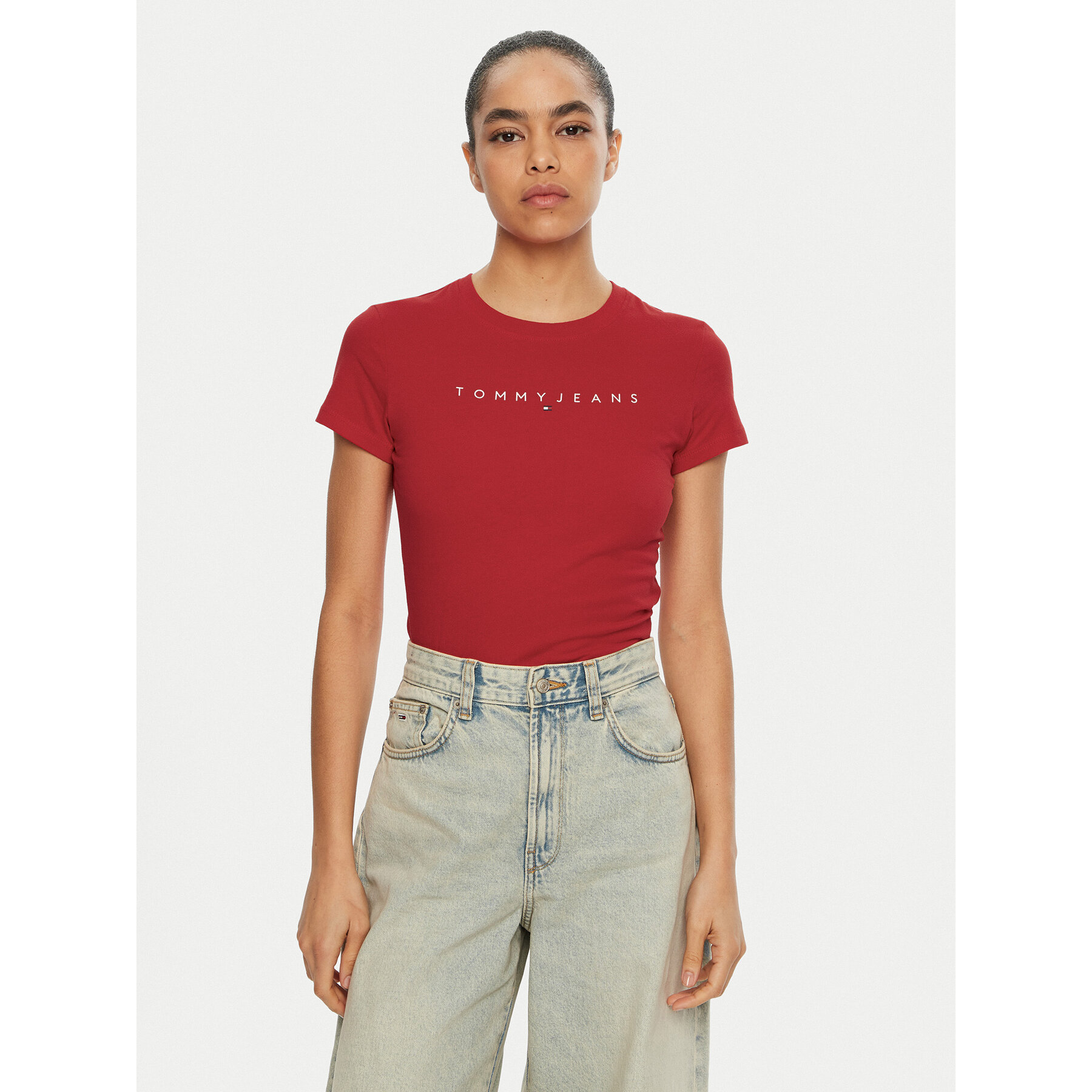 Tommy Jeans Póló Linear DW0DW18398 Piros Slim Fit
